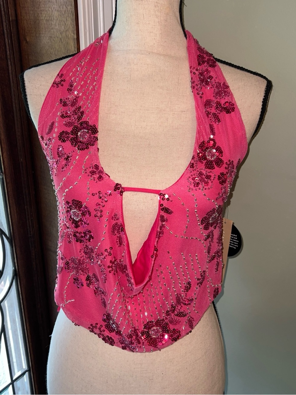 Studio 12 Vibrant Hot Pink Beaded Halter